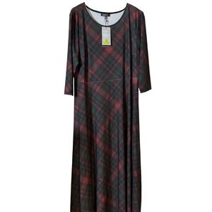 LBISSE Women's Plaid Maxi Dress 3/4 Sleeve‎ Made in USA Size 2X